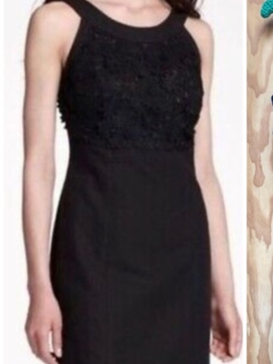 9-H15 Stcl Dresses & Skirts - Sleeveless Black Mini Dress with Floral Lace Bodice